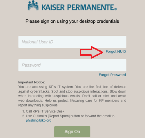 kp hr connect Forgot NUID